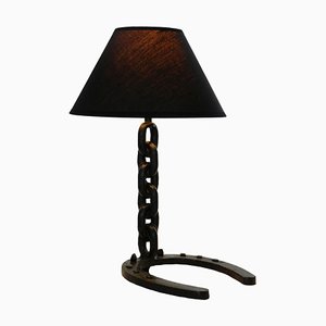 Mid-Century French Horse Shoe & Chain Table Lamp