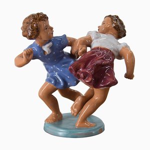 Ceramic Sculpture of 2 Children, Czechoslovakia, 1940s