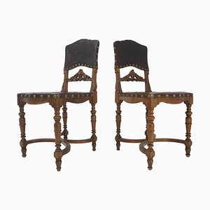 Antike Stühle aus geprägtem Leder, 2er Set