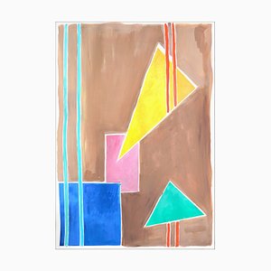 Balanced Geometry I, Primary Pastel Tones, Shapes and Lines on Tan Background, 2021