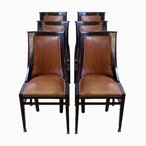 Englische Gondola Stühle oder Esszimmerstühle mit Ledersitz, 1900er, 6er Set