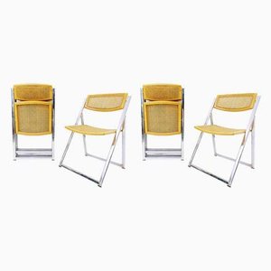 Italian Chrome and Cane Folding Dining Chairs from Arben, 1970s, Set of 4