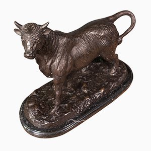 Vintage Decorative Bull Statue in Bronze and Marble, 1960s