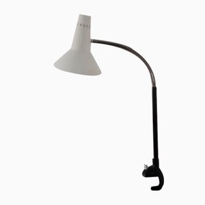 Lampada da scrivania vintage regolabile con paralume color crema, tubo flessibile cromato in alluminio verniciato nero e supporto in plastica di Hillebrand, anni '70