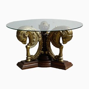Antique English Coffee Table with Ram Base in Brass, 19th Century