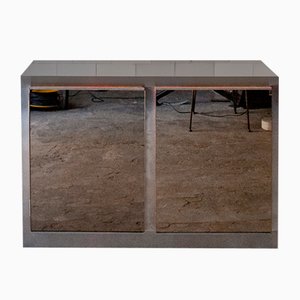 Wooden Sideboard in Steel and Mirror Glass, Italy, 1970s