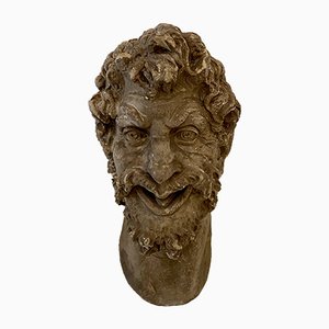 Large Art Deco French Plaster Head of a Satyr, 1930s