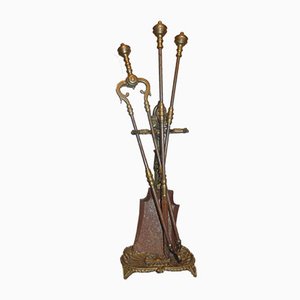 Art Nouveau Brass Stove and Fireplace Tools, Set of 4