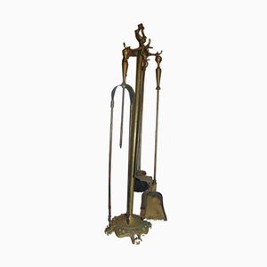 Art Nouveau Brass Stove & Fireplace Set