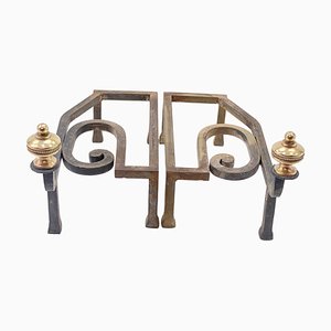 Brass and Iron Andirons, France, 20th Century, Set of 2