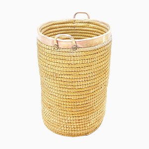 Basket in Rattan, Cooper and Brass, Italy, 1970s