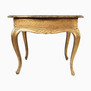 Tavolino rococò con ripiano in marmo e struttura in legno dorato, metà XIX secolo