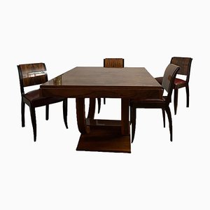 Art Deco Dining Table and Chairs, France, Set of 7