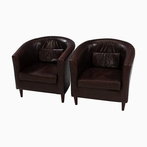 Vintage Brown Leather Tub Chairs, Set of 2