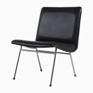 Danish Architectural Chair in Black Vinyl, 1960s