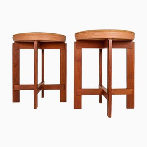 Sgabelli Mid-Century in teak e pelle di Uno & Östen Kristiansson per Luxus, Svezia, set di 2