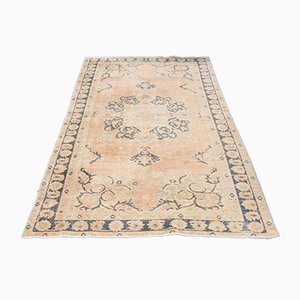 Petit Tapis Oushak Floral Fait Main Vintage en Laine Orange