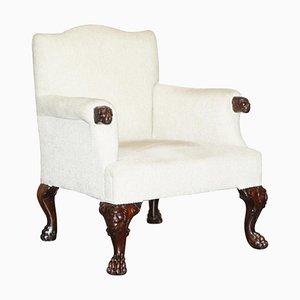 Antique Hand Carved Lion's Paw Leg Club Armchair