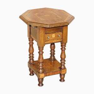 Antique Victorian Sheraton Revival Handmade Side Table with Inlaid Top & Drawers