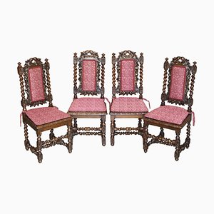 Antique Victorian English Carved Oak Dining Chairs, 1860s, Set of 4
