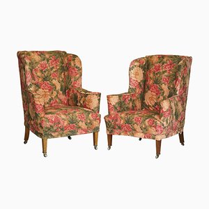 Walnut Framed Wingback Armchairs in the Style of William Morris from Howard & Sons, Set of 2
