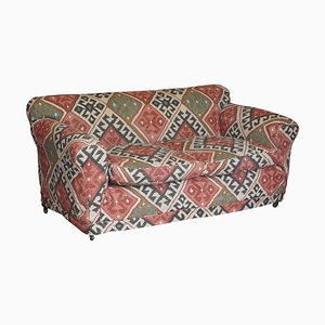 Victorian Kilim Upholstered Sofa in Hardwood with Turned Front Legs