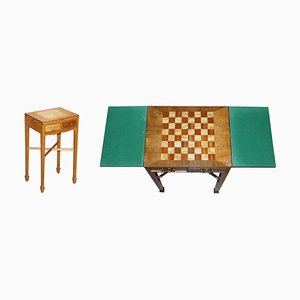 Tavolo da gioco vintage in legno di noce e legno satinato