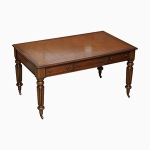 Viktorianischer Brauner Leder Schreibtisch