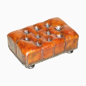 Viktorianischer Chesterfield Fußhocker aus braunem Leder