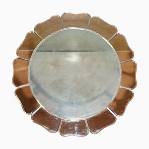Espejo veneciano Art Déco grande redondo de vidrio biselado, años 30