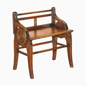 Panca da ingresso antica in ottone e noce di Jas Shoolbred, fine XIX secolo