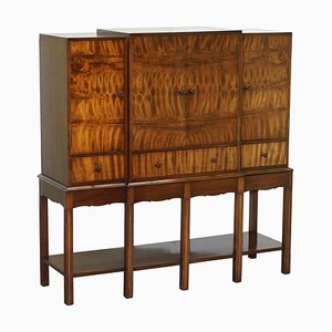 Mueble bar vintage de madera flameada estampada de Waring & Gillows