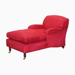 Red Velvet Scroll-Arm Chaise Longue