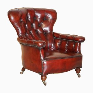 Butaca Chesterfield victoriana antigua de cuero, década de 1860