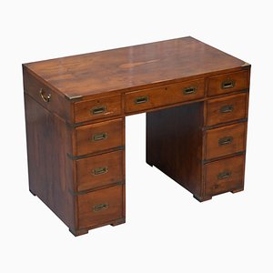 Vintage Distressed Burr Yew Wood Military Campaign Partner Desk