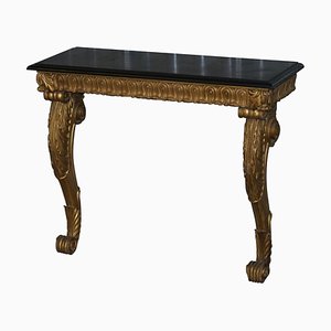 Antique French Hand Carved Giltwood & Marble Console Table, Paris, 1860s