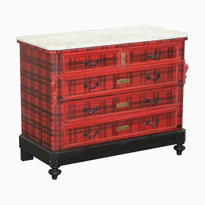 Victorian Chest of Drawers with Scottish Tartan Wrap & Marble Top