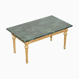 Vintage Coffee Table with Green Marble Top & Hand Carved Giltwood Base