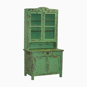 Victorian Hand-Painted Distressed Green Dresser Bookcase or Kitchen Cupboard