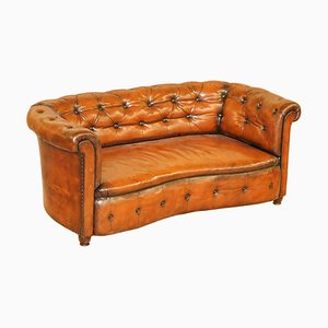 Regency Serpentine Handgefärbtes Whiskey Braunes Leder Chesterfield Sofa