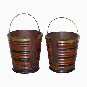 Georgian George III Plate or Pete Buckets in Hardwood and Brass, 1780, Set of 2