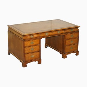 Partner-Schreibtisch aus Nusswurzel & braunem Leder von Hamptons & Sons