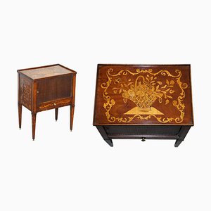 19th Century Dutch Marquetry Inlaid Side Table with Tambour Fronted Door