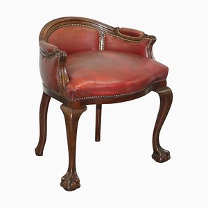 Small Oxblood Leather Claw & Ball Cabriolet Leg Chair or Desk Stool