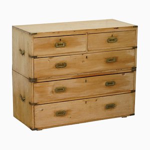 Antique Victorian English Pine Military Campaign Chest of Drawers, 1880s