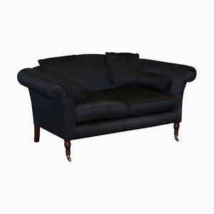 Handmade Black and Silver Upholstered Sofa with Light Hardwood Frame