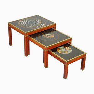 Very Large Nesting Tables with Zodiac Astrology Maps to the Top, Set of 3