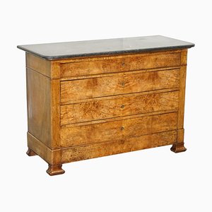 Louis Philippe Burr Walnut & Fossil Marble Commode Chest of Drawers, 1860s