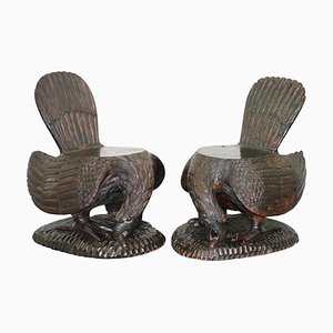 Ornate Hand Carved Solid Wood American Eagle Armchairs, 1900s, Set of 2