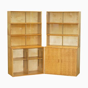 Vintage Oak Stacking Library Legal Bookcases with Glass Sliding Doors, 1972, Set of 2